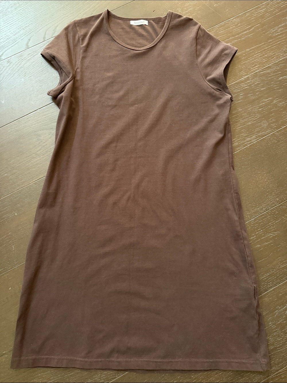 Everyday Scoop Neck Short Sleeve Tee Dress in Brown